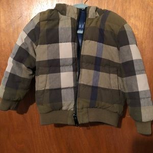 Kids Burberry down puffer. Reversible with hood.